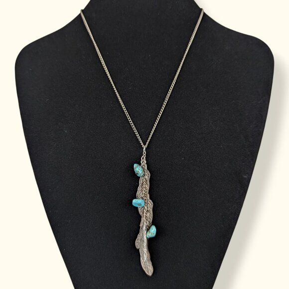 (2/$20) V. Turquoise & Metal Dangling Pendant Necklace - Picture 1 of 5